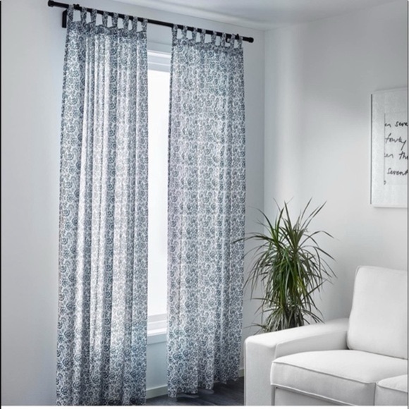 Ikea Mjölkört Mjolkort Curtains 4 Panels 57” x 98” Blue White Floral NWT - Picture 6 of 6